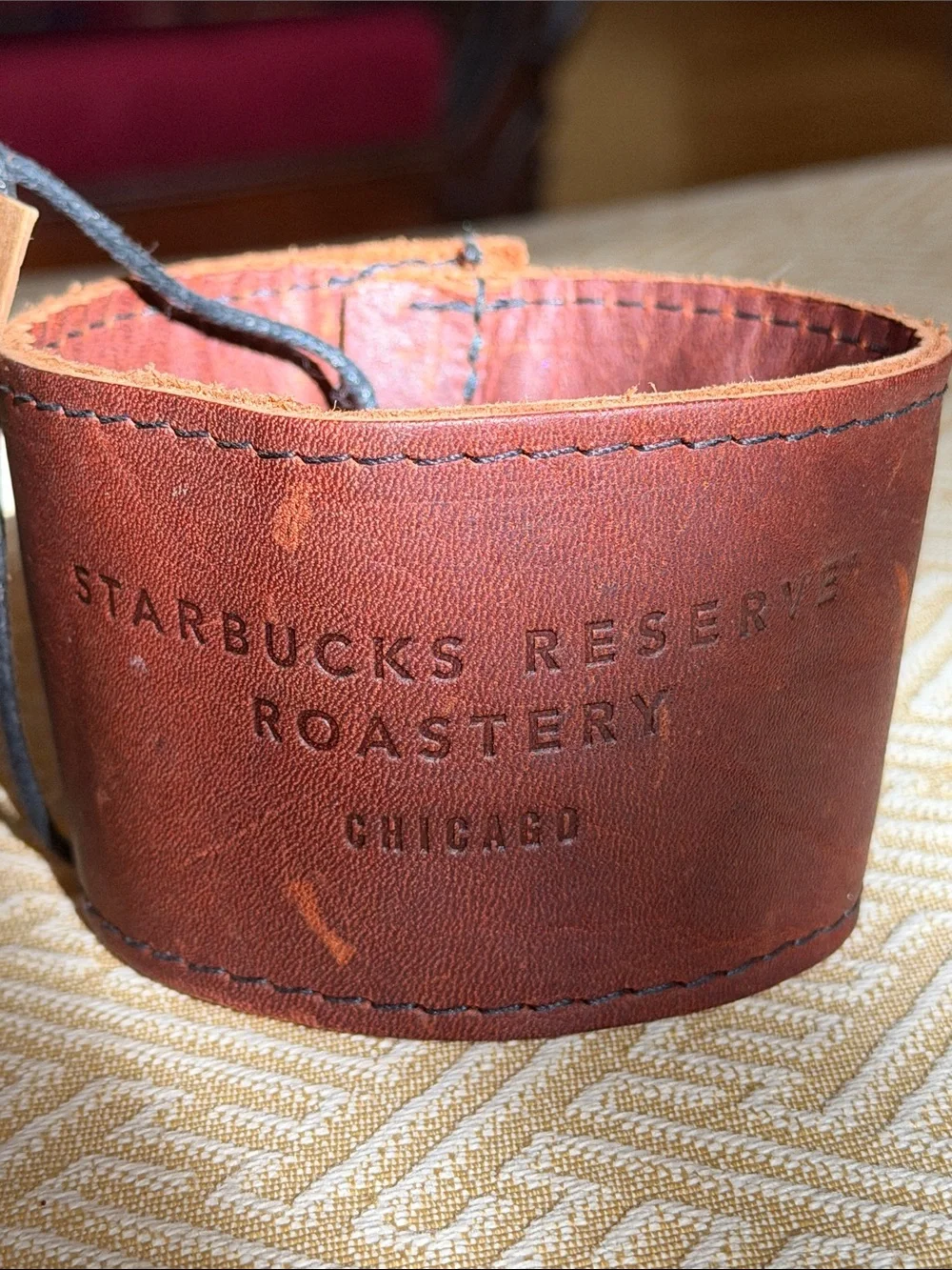 NWT Starbucks Brown Leather Reserve Roastery Chicago Cup Sleeve Coozie